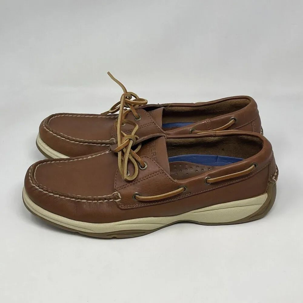 Sperry Top Sider Boat Shoes Mens 10 M Brown Leather 2 Eye Casual Preppy